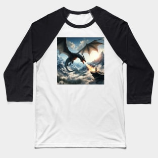 A Fire-Breathing Dragon Unleashes its Flames from the Sky onto a Woman Baseball T-Shirt